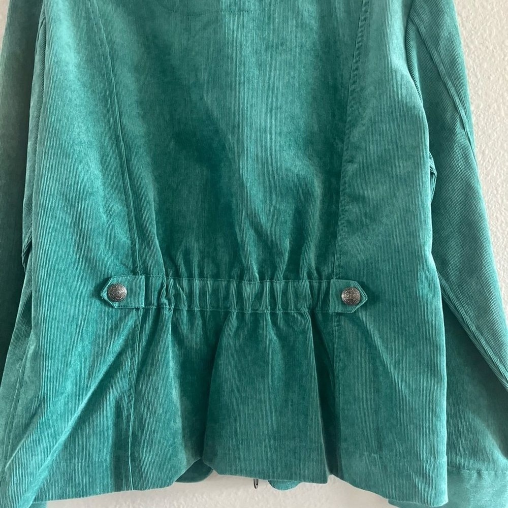 Christopher & Banks SZ Medium Green Teal Velvety Cord Jacket Fall Spring Cinched - Picture 11 of 16